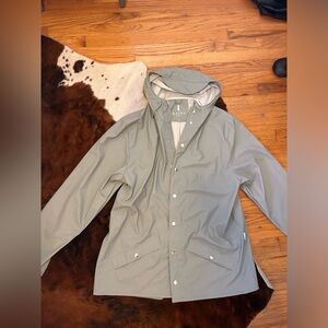 Rains long jacket. Grey, size L.